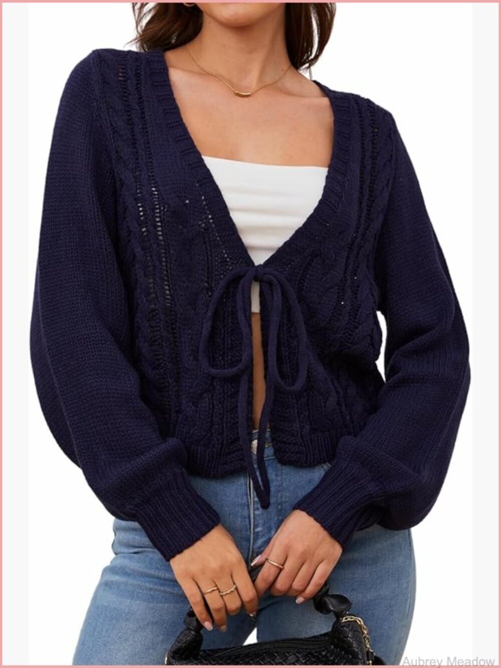 Cropped Tie Front Bow Cardigan Lightweight Long Sleeve Shrug